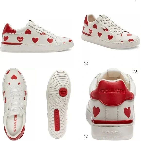 COACH WOMEN'S LOWLINE VALENTINE'S LEATHER HEART SNEAKERS WHITE RED SZ 6 NIB - Picture 3 of 8